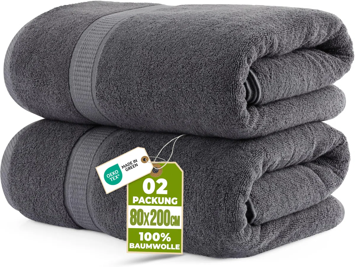 Utopia Towels - 2er Pack Saunatücher 80x200 cm Saunahandtuch 100% Baumwolle mit Aufhängeschlaufe, große Badetücher, saugfähige XXL Handtücher (Grau)