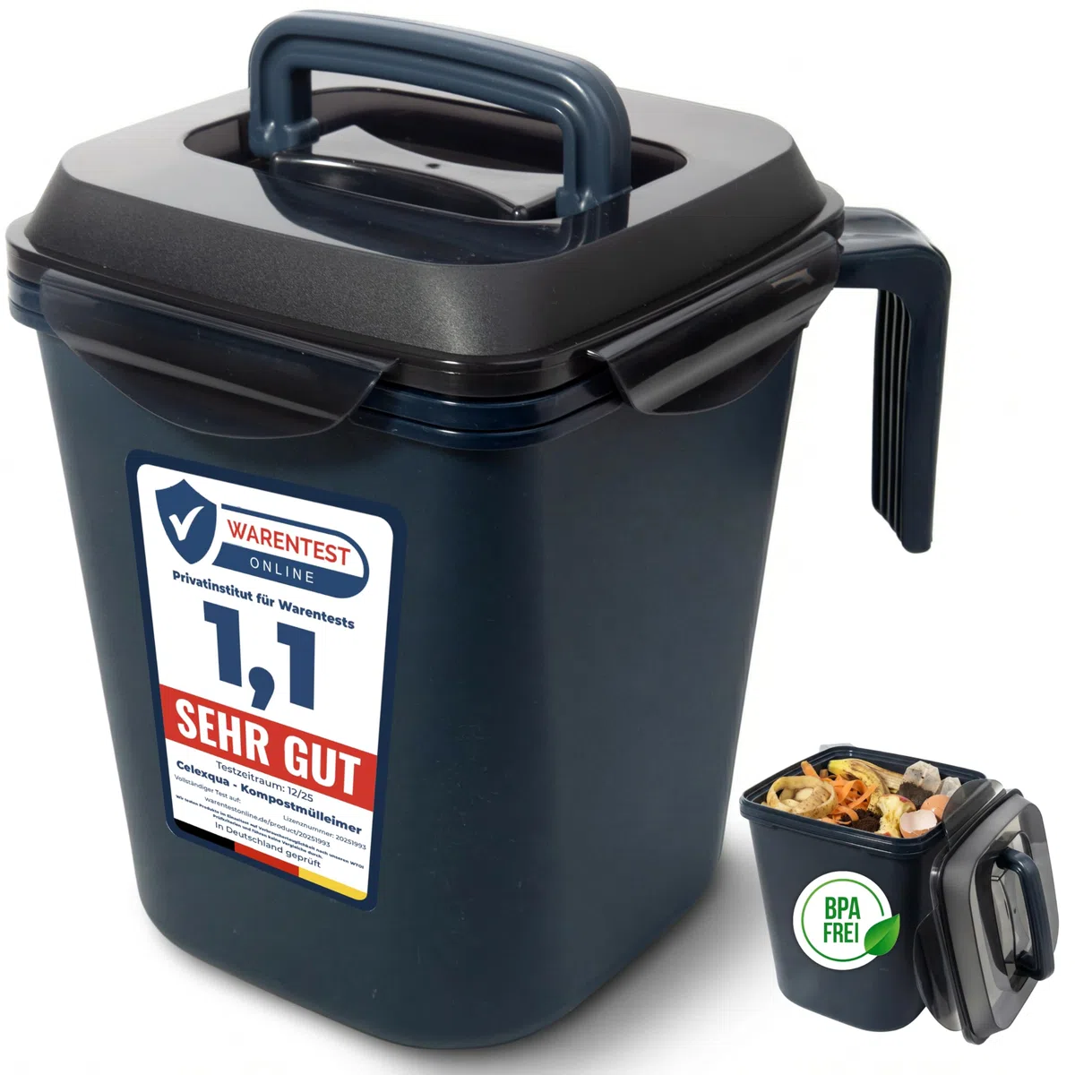 Biomülleimer Küche 5L – Geruchsdicht mit Gummidichtung – Komposteimer spülmaschinengeeignet & BPA-frei – Innensieb & ohne Mülltüten nutzbar