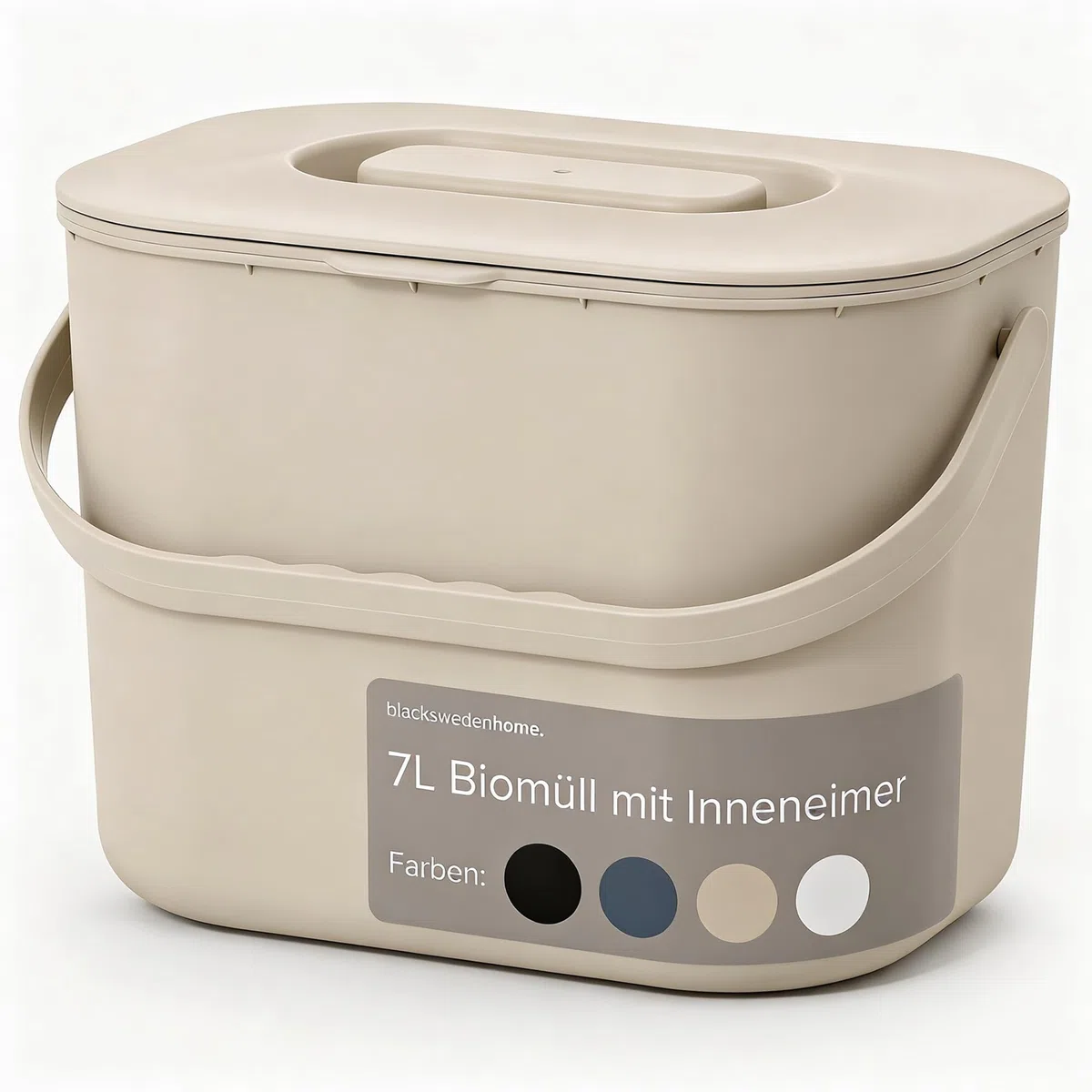 blackswedenhome. Biomülleimer Küche - 7L - Design Komposteimer mit Sieb - Bio-Mülleimer Geruchsdicht - Bio Abfalleimer- Komposter Eimer mit Deckel - Bioabfallbehälter für Küche - Beige