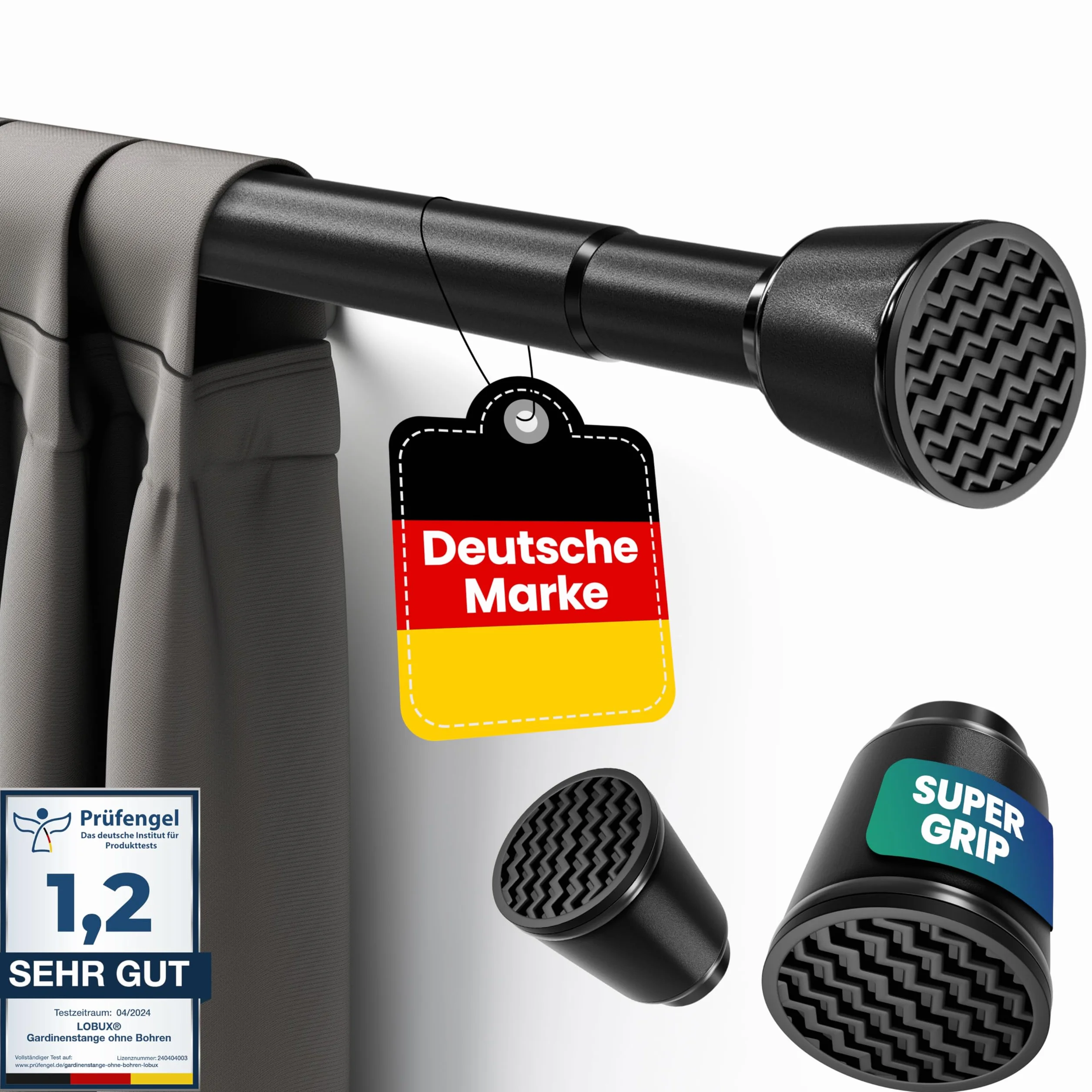 Gardinenstange ohne bohren [schwarz, 260-350cm] – Ø 32mm – Teleskopstange Vorhang ausziehbar – Duschstange ohne bohren – Vorhangstange, Duschvorhangstange, Kleiderstange, Klemmstange Katzennetz