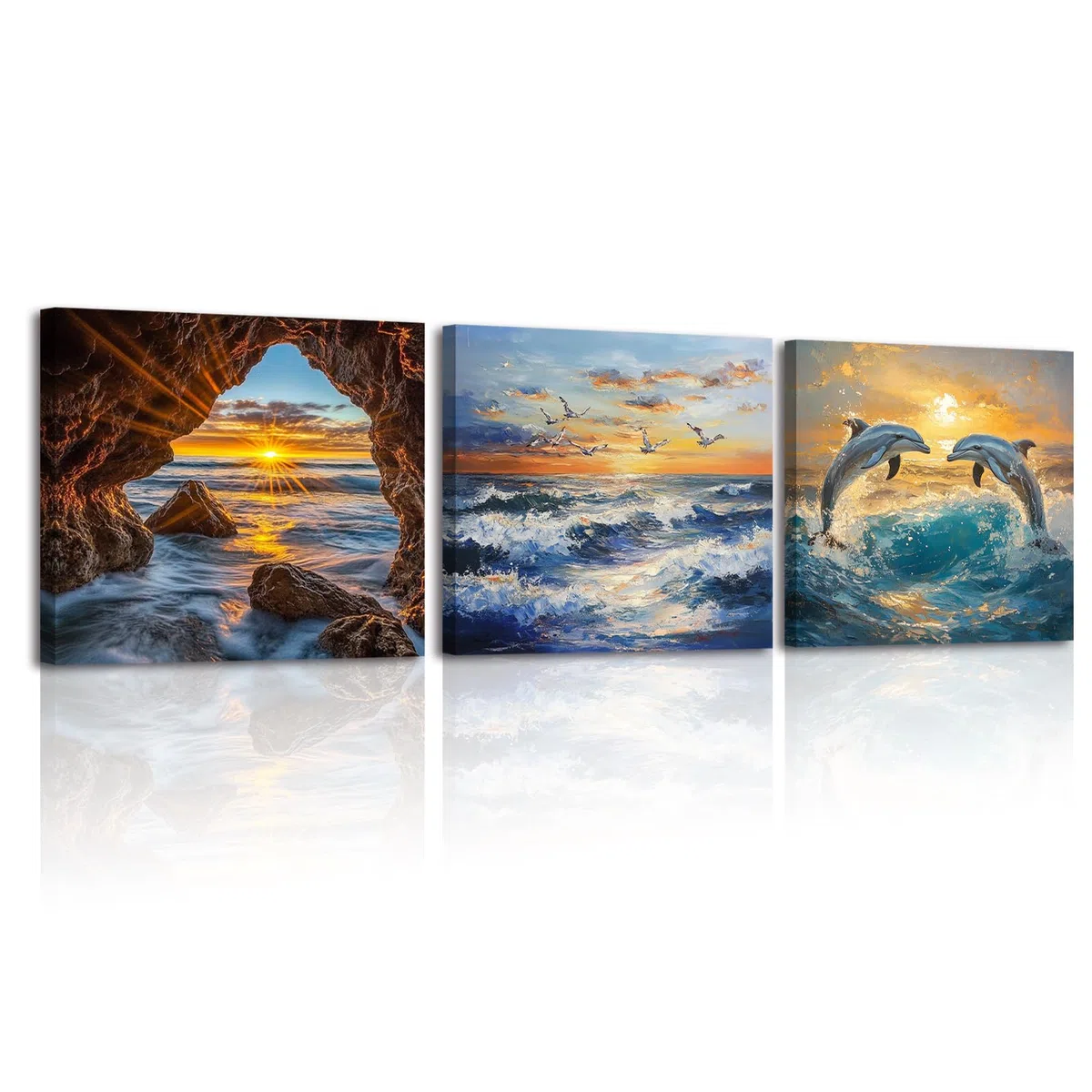 Piy Painting 3 er Bilder Set Bild Mit Rahmen Wandbilder Wohnzimmer Ozeane Und Tiere Leinwand Bilder Wandbilder Modern Natürliche Landschaft Wandkunst Leinwand Malerei küche schlafzimmer 30×30 cm