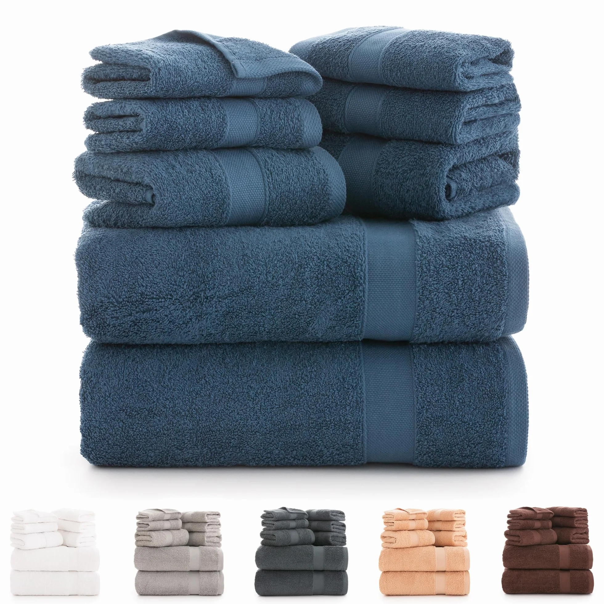 Todocama Badetücher-Set aus 100% Baumwolle (550 g/m²), extra weich, hohe Saugfähigkeit und schnell trocknend, 2 Badetücher, 2 Handtücher und 4 Gesichtstücher (Marineblau)