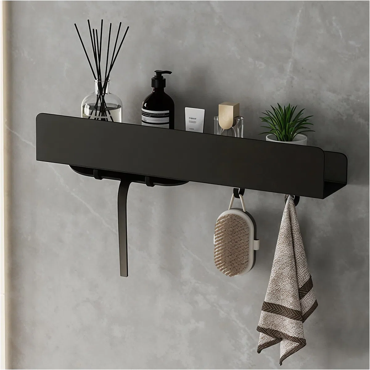 REKITA Duschablage ohne Bohren, Badezimmer Organizer 40 cm, Duschablage Edelstahl mit 4 Abnehmbaren Haken, Shampoo Halterung für Dusche, Hängeregal, Badregal Schwarz