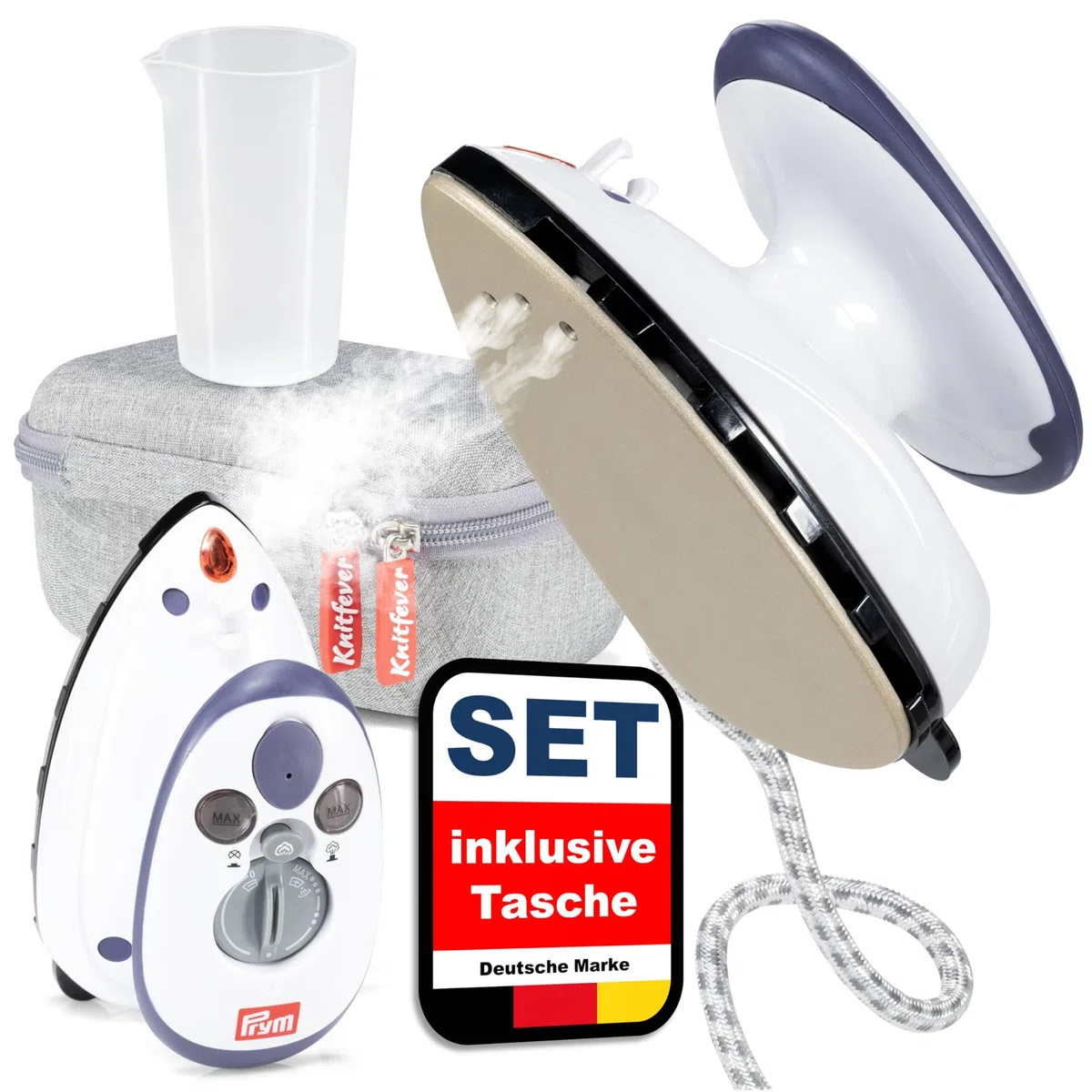 Prym-Mini-Bügeleisen mit Knitfever® Tasche - Reisebügeleisen kompakt für unterwegs