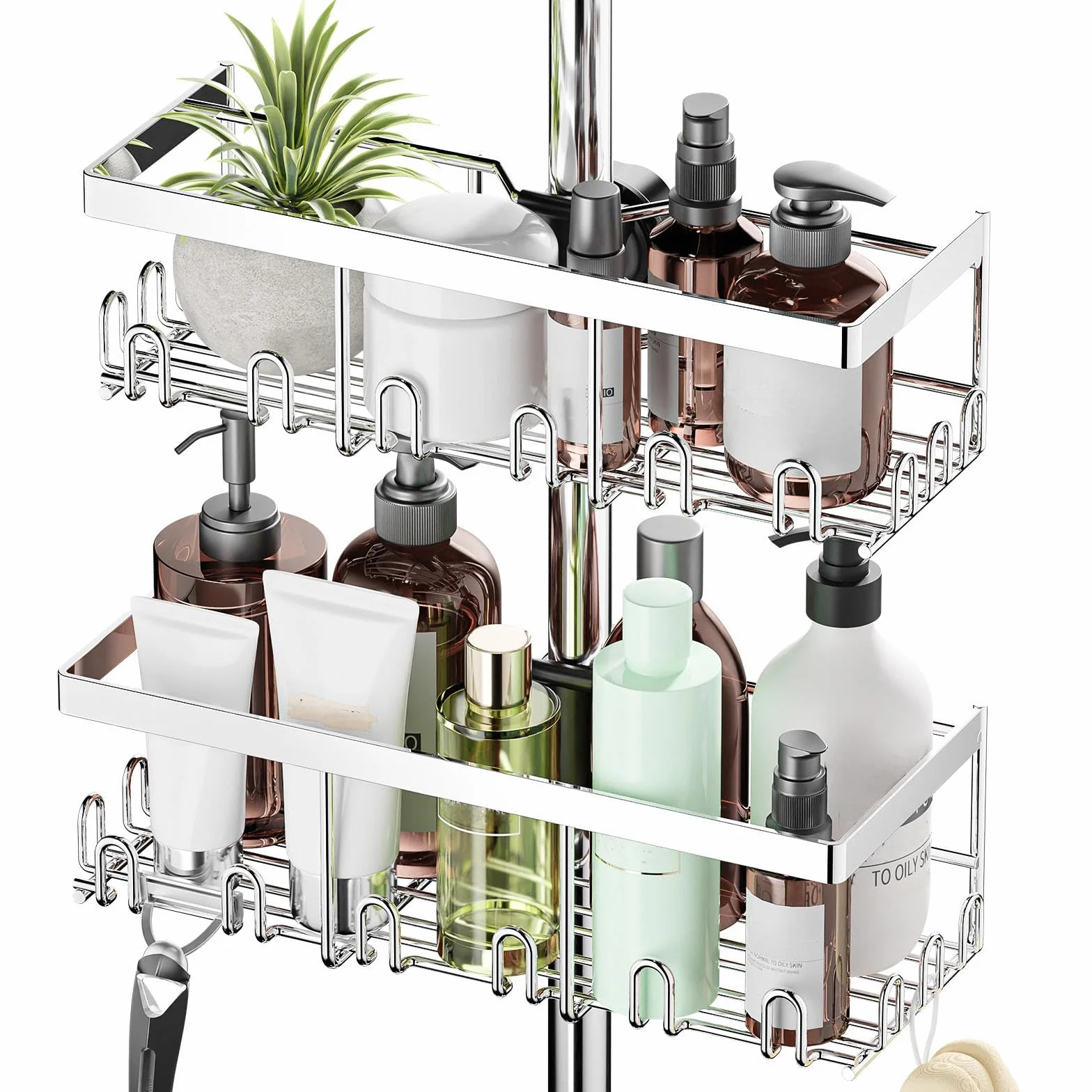 Duschablage Ohne Bohren - 2 Stück Duschstangen-aufbewahrungsregal Edelstahl für 18 mm-25 mm Duschstange, Shampoo Halterung für Dusche, Badezimmer Organizer Duschregal (Silber)