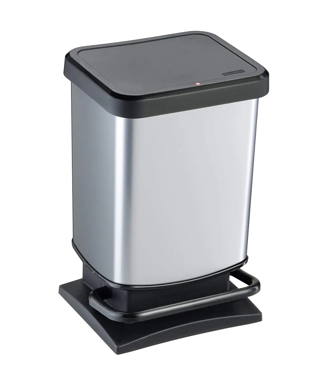 Rotho Paso Mülleimer mit Deckel 20l | Tretmülleimer in Edelstahloptik für Küche, Bad, Werkstatt | mit Soft-Close-Deckel für leises Schließen | breites Pedal | leicht zu reinigen | silber metallic