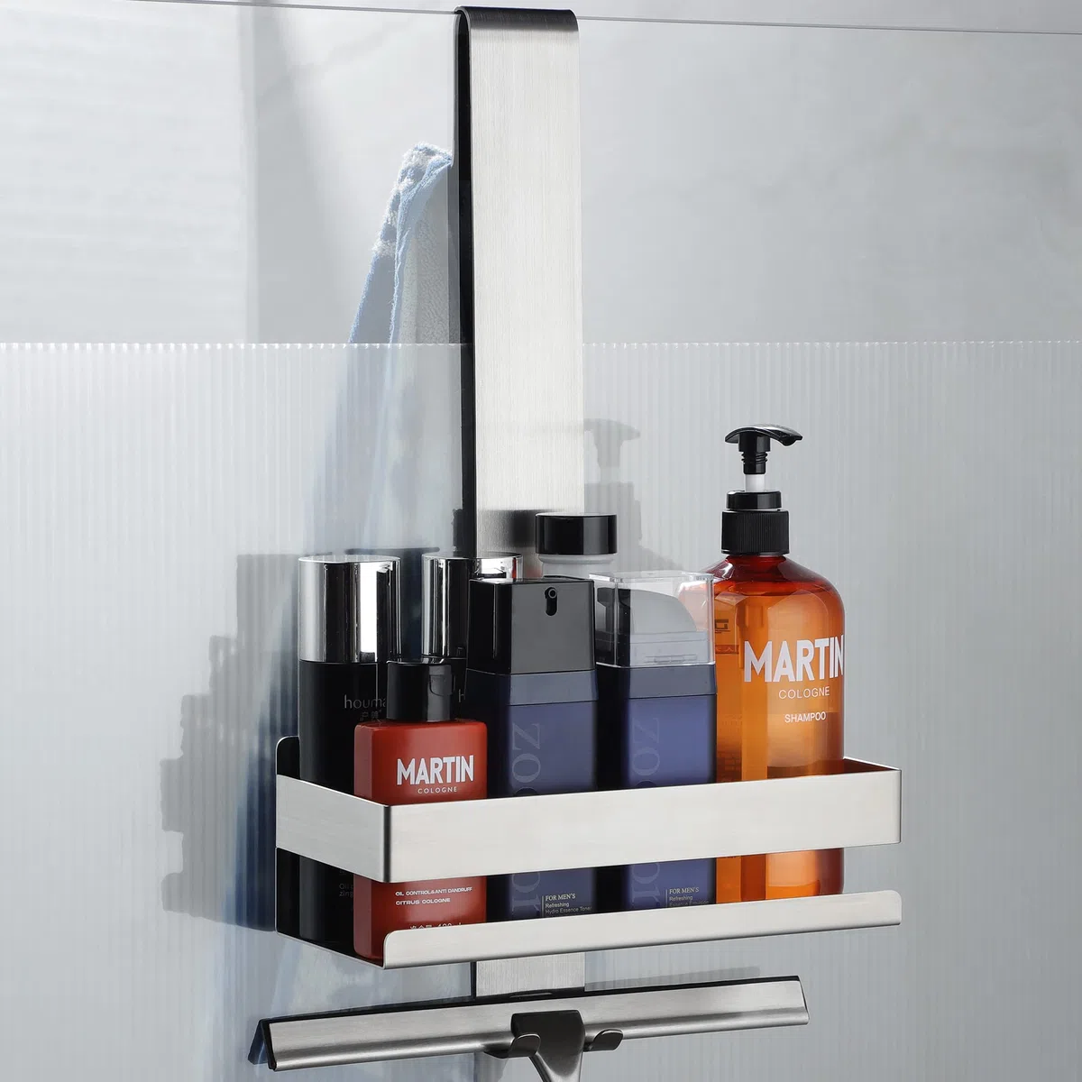 Duschablage zum Hängen - Duschablage ohne Bohren Edelstahl Duschkorb zum Hängen der Glas-Duschabtrennung ohne Bohren, Duschregal Shampoo Halterung mit Haken für Rahmenlos Glastür Duschwand
