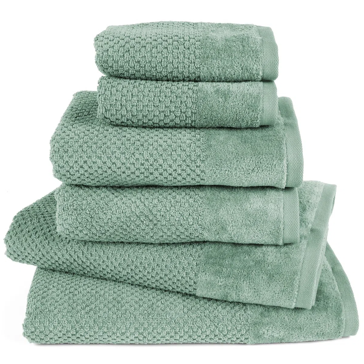 Pure Label 6-TLG. Handtücher Set mit Aufhängeschlaufen aus 100% Baumwolle, saugstark und weich - 2X Badetuch (70x140 cm) 2X Handtuch (50x100cm) 2X Gästetuch (30x50 cm), Grün