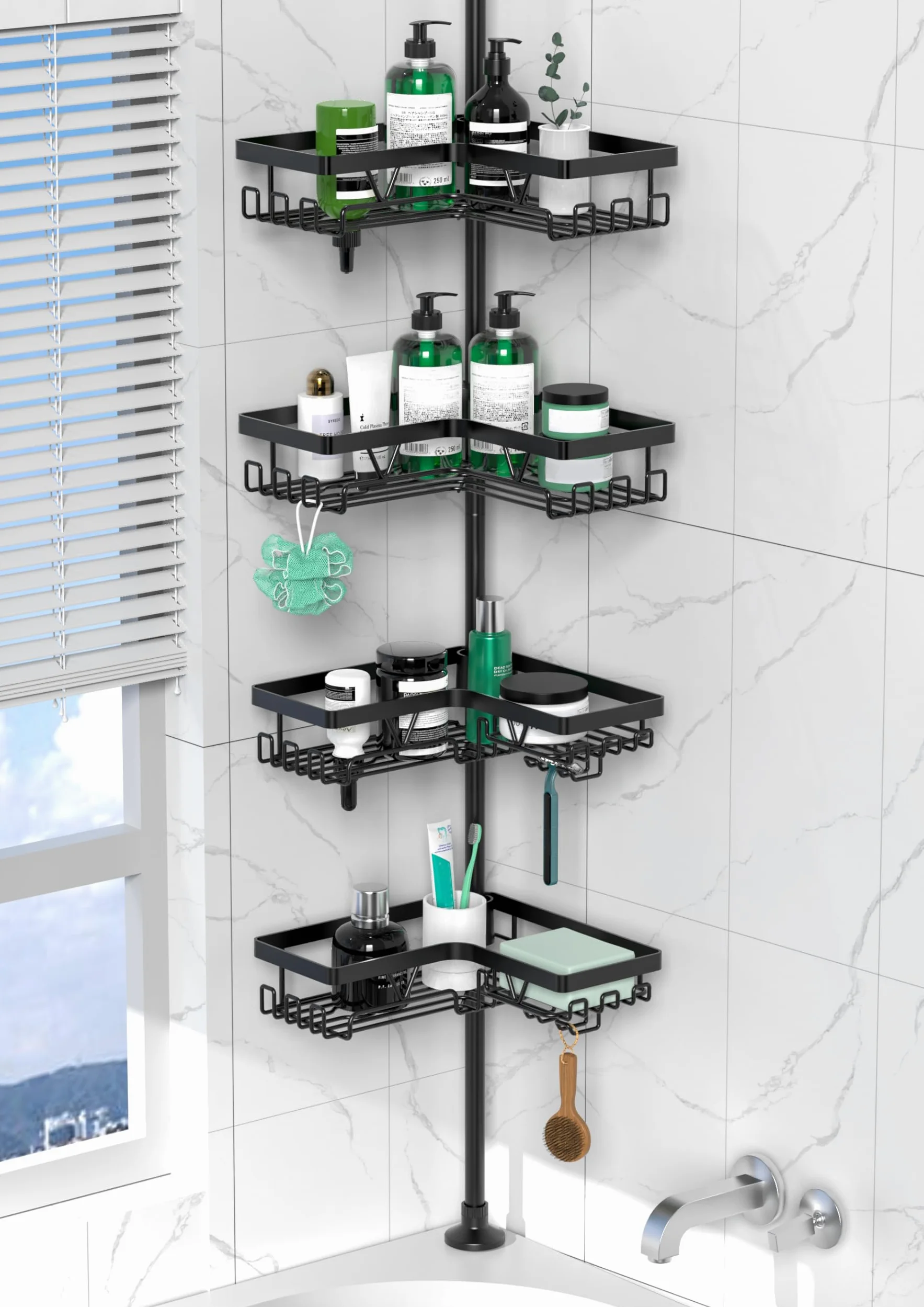 Dusche Caddy Corner - Telescopique Badezimmer Regal von 25 bis 114 Zoll, Rustproof Dusche Caddy mit 4 Körbe, No Drilling