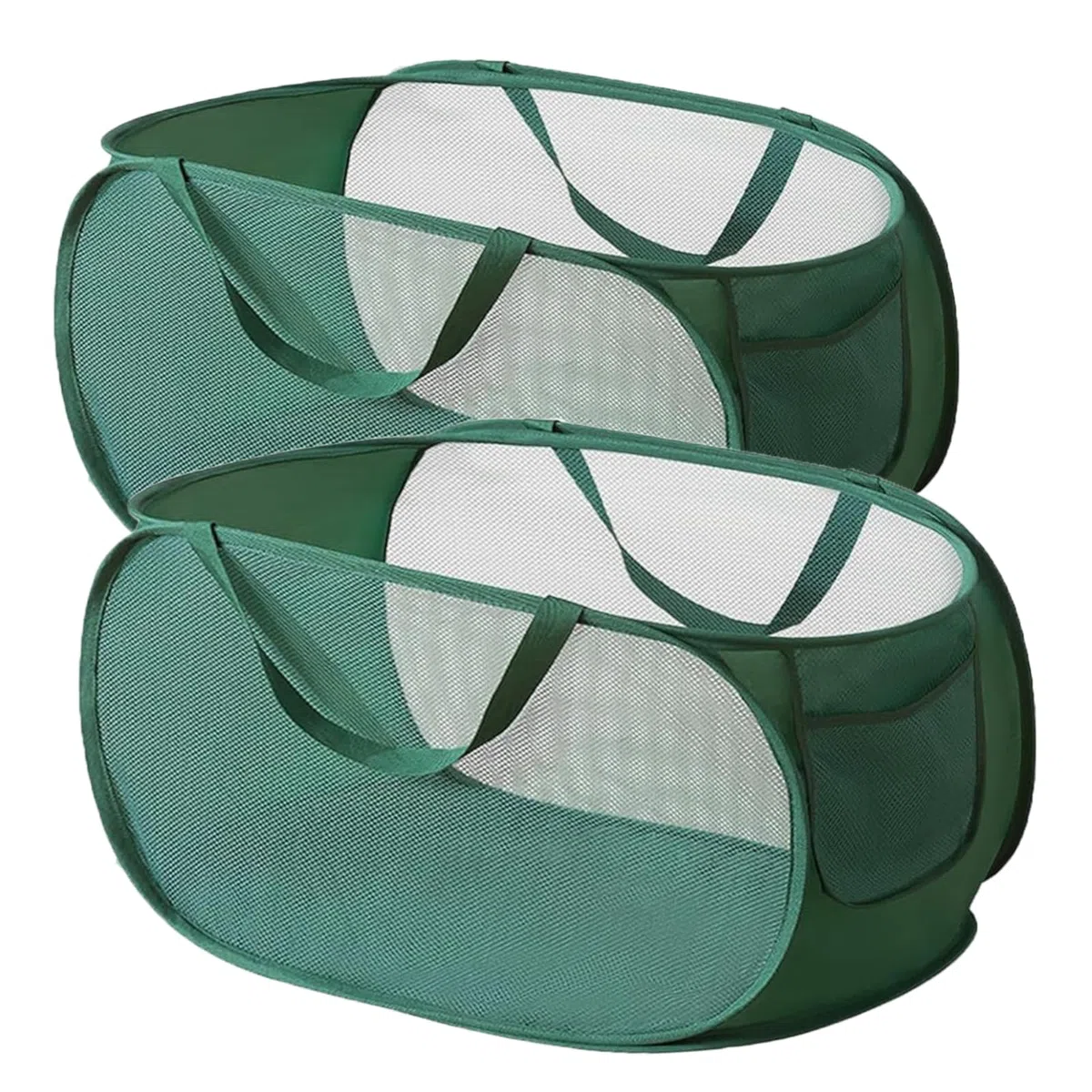 2 Stück Pop Up Wäschekorb Faltbarer,36 * 36 * 58 cm,Wäschekorb Klappbar Mit Henkel,Netzwaschbeutel für Kinderzimmer College Dorm Camping Und Reisen (Green)