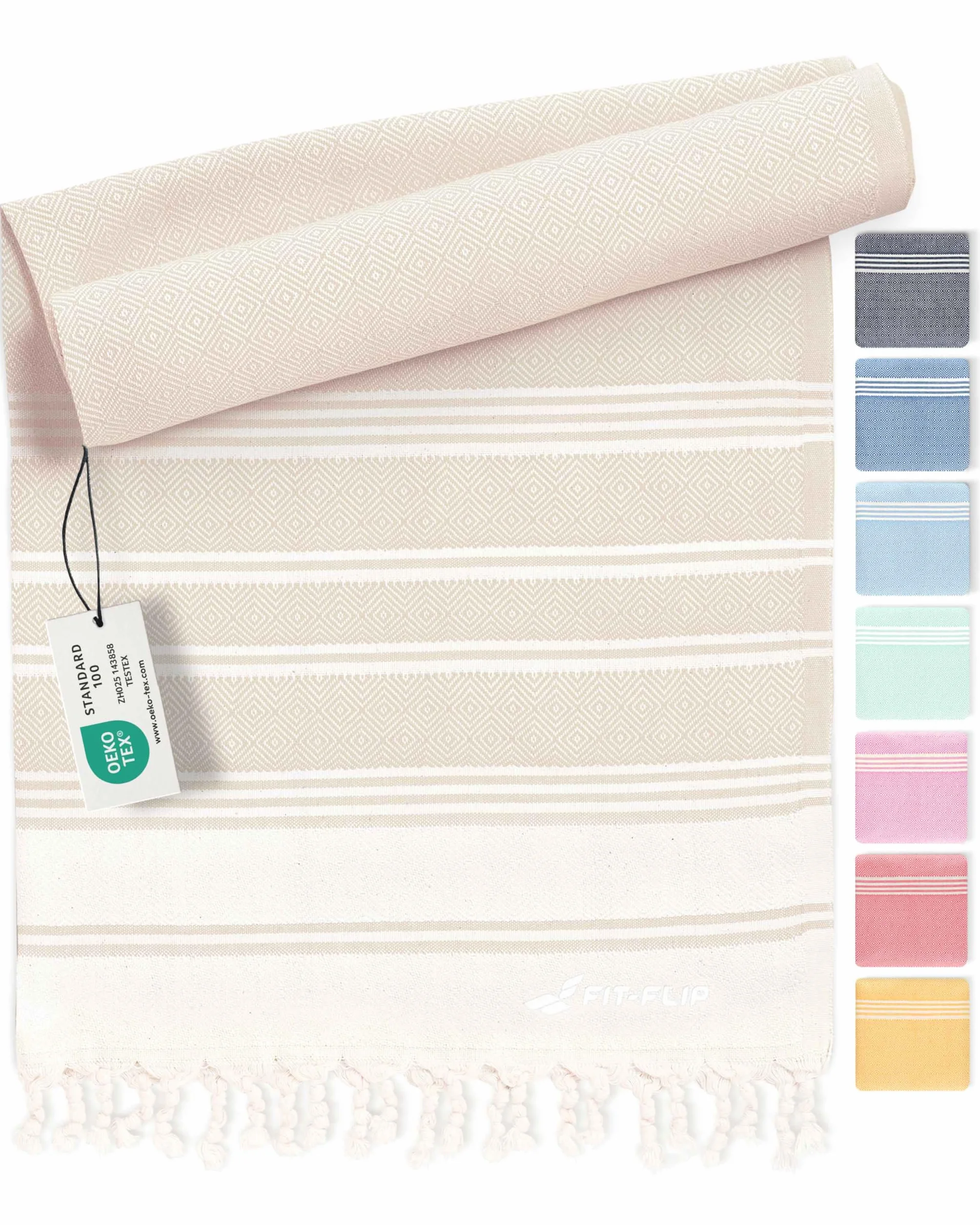 Fit-Flip Hamamtuch aus 100% Baumwolle – saugfähig und schnelltrocknend – türkisches Saunatuch, Strandtuch, Duschtuch, Badetuch, Yogatuch – Sand – 100x200cm Diamond