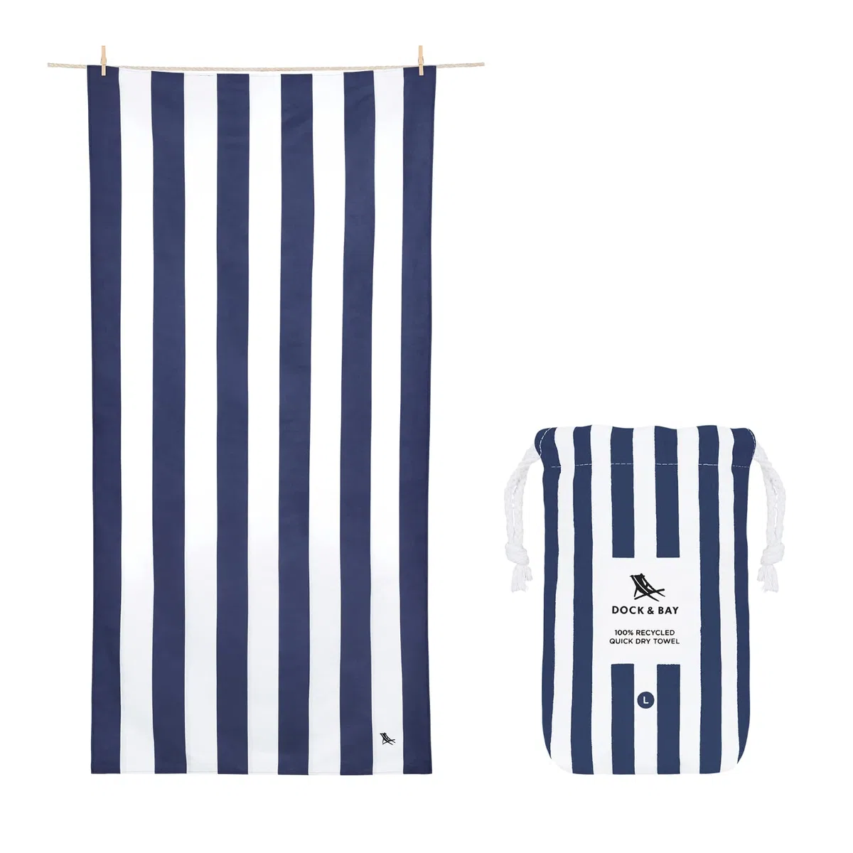 Dock & Bay Strandhandtuch - Schnell trocknende Mikrofaser, ohne Sand - Kompakt, Leicht - 100% recycelt - Inklusive Beutel - Cabana - Whitsunday Blue, Large (160x90cm, 63x35)
