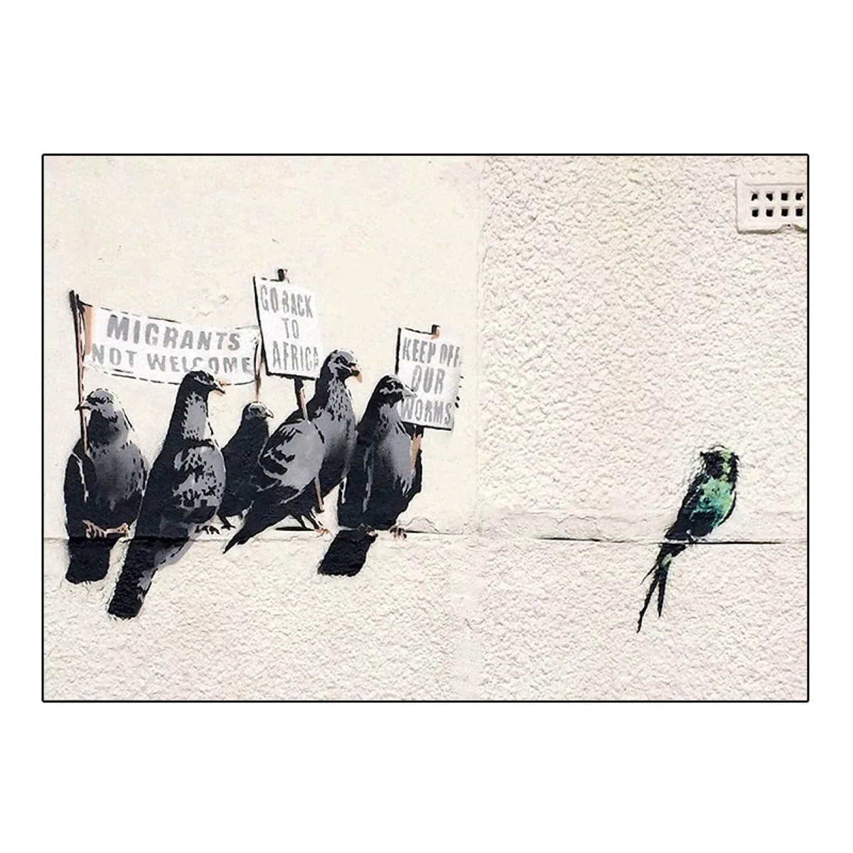 AIVYNA Banksy Rassistische Tauben Wandkunst Poster Street Graffiti Kunstwerk Leinwand GemäLde Heimdekoration Hd-Druckbild Wohnzimmer Schlafzimmer Dekor Rahmenlos