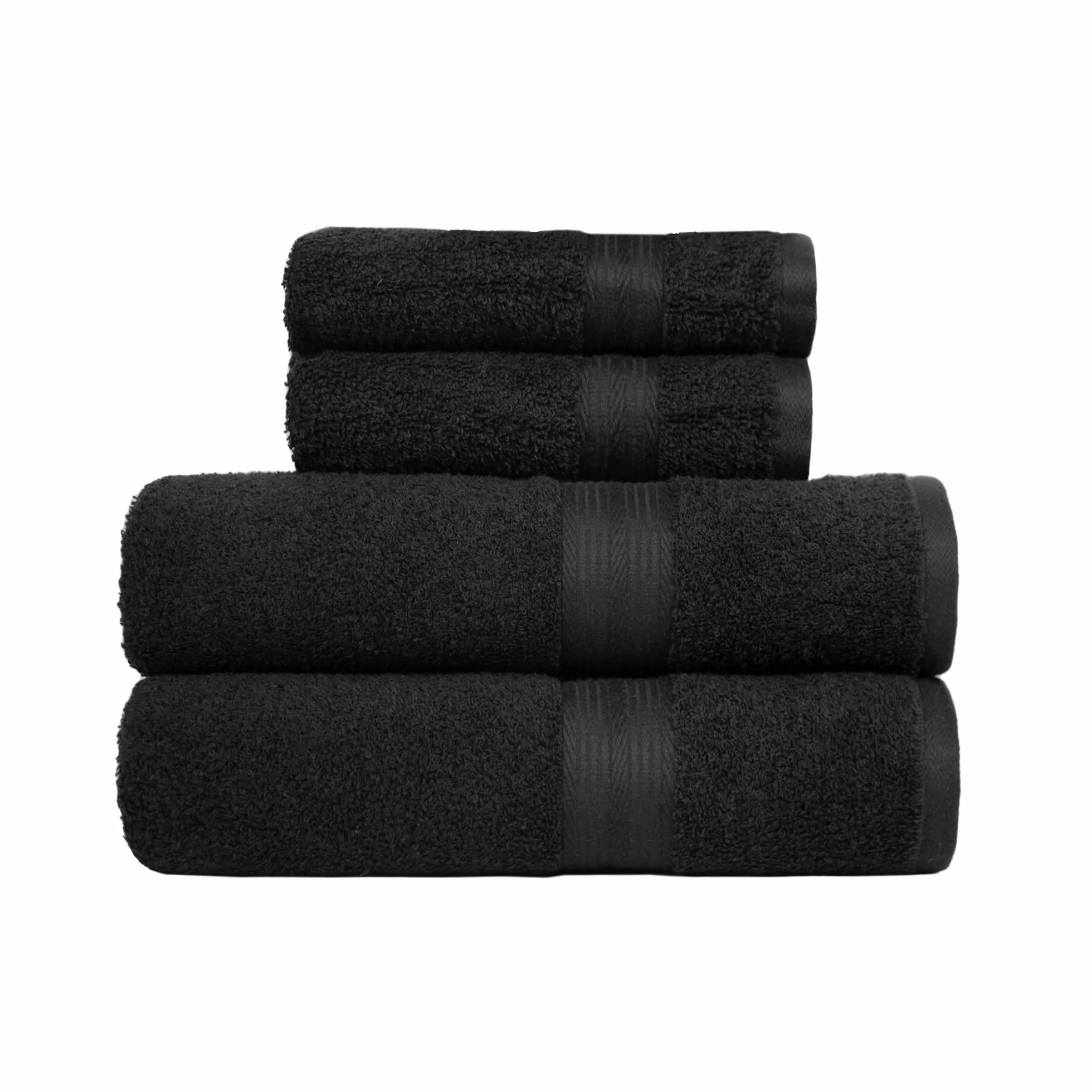 Amazon Basics Handtücher Set 4-teilig, 100% Baumwolle Ausbleichbeständig Weich, 2 Badetücher + 2 Handtücher, Schwarz