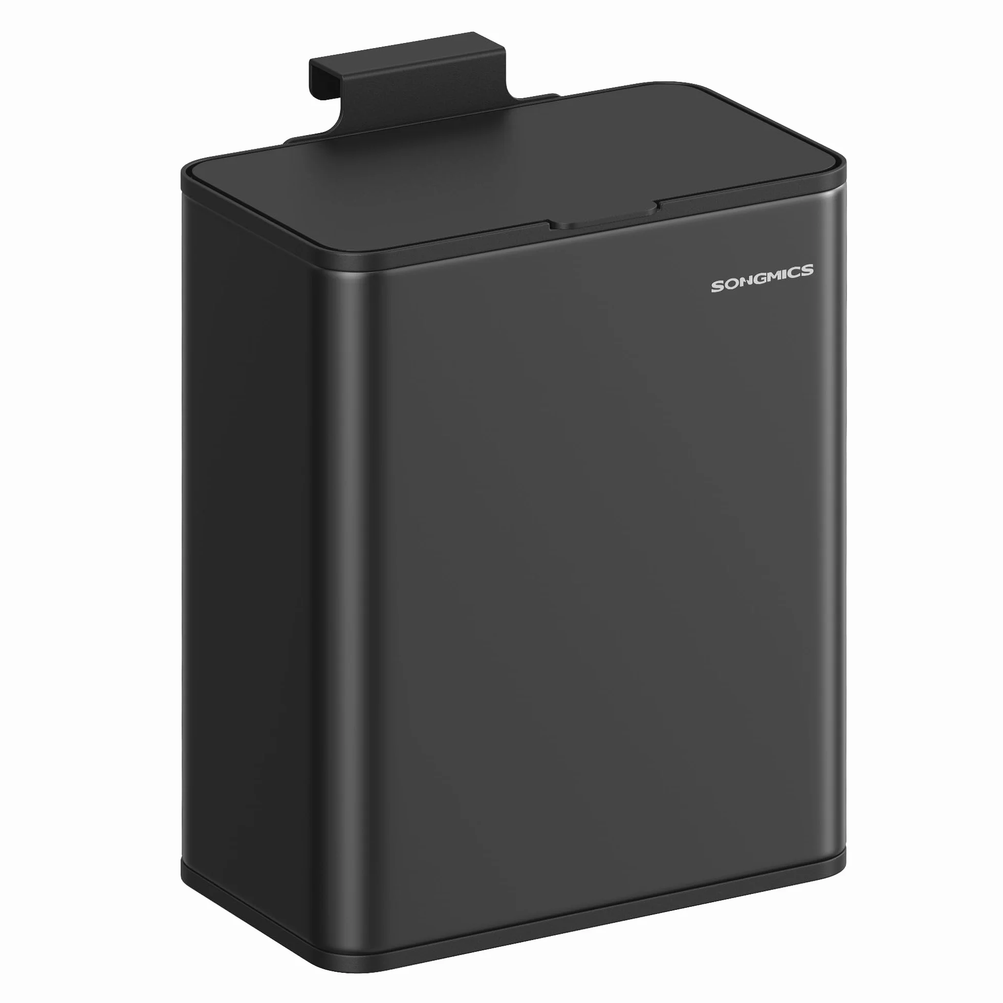 SONGMICS Mülleimer hängend, 8 L Komposteimer Küche, Stahl-Abfalleimer mit Deckel für Biomüll, mit Haken, an der Schranktür oder Wand, für Unterschrank Badezimmer, tintenschwarz LTB810B01