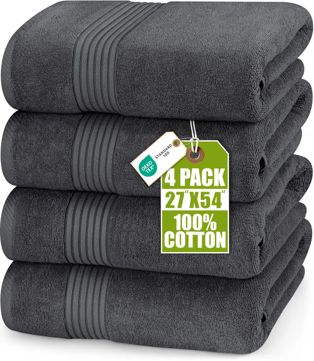 Utopia Towels - 4er-Pack mittelgroße Badetücher aus 100% Baumwolle mit Aufhängeschlaufen, 69x137 cm Duschtuch, weiche und saugfähige Handtücher (Grau)