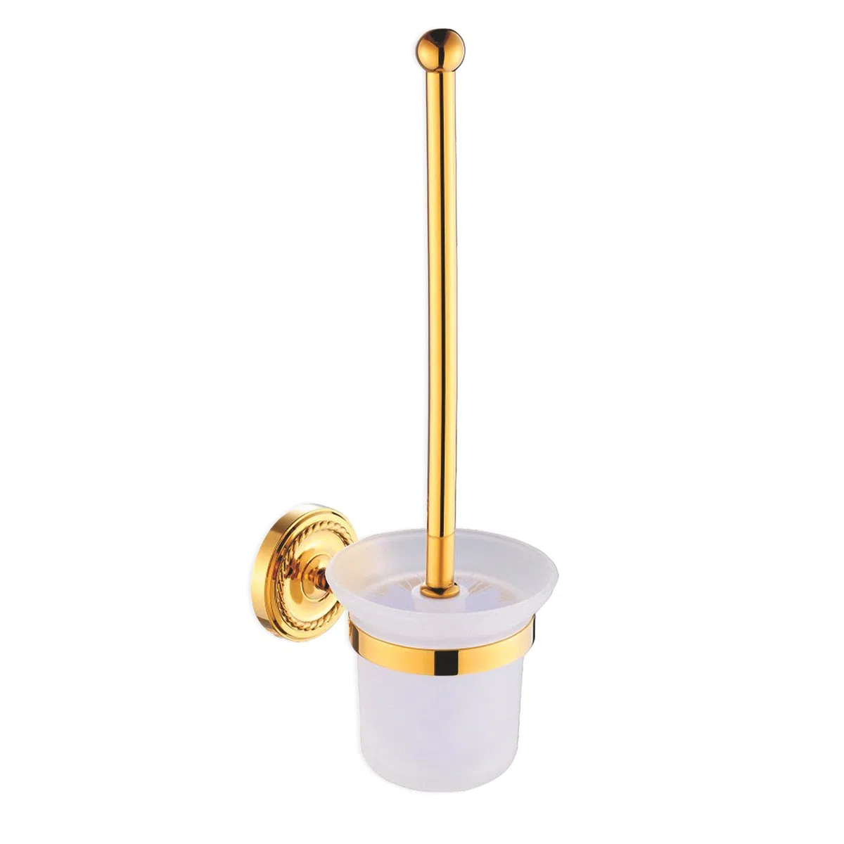Luxus Toilettenbürste WC Bürste mit Halter Set aus Messing und Milchglas, poliert, rostfrei - zur Wandmontage (Design 2: Verona)
