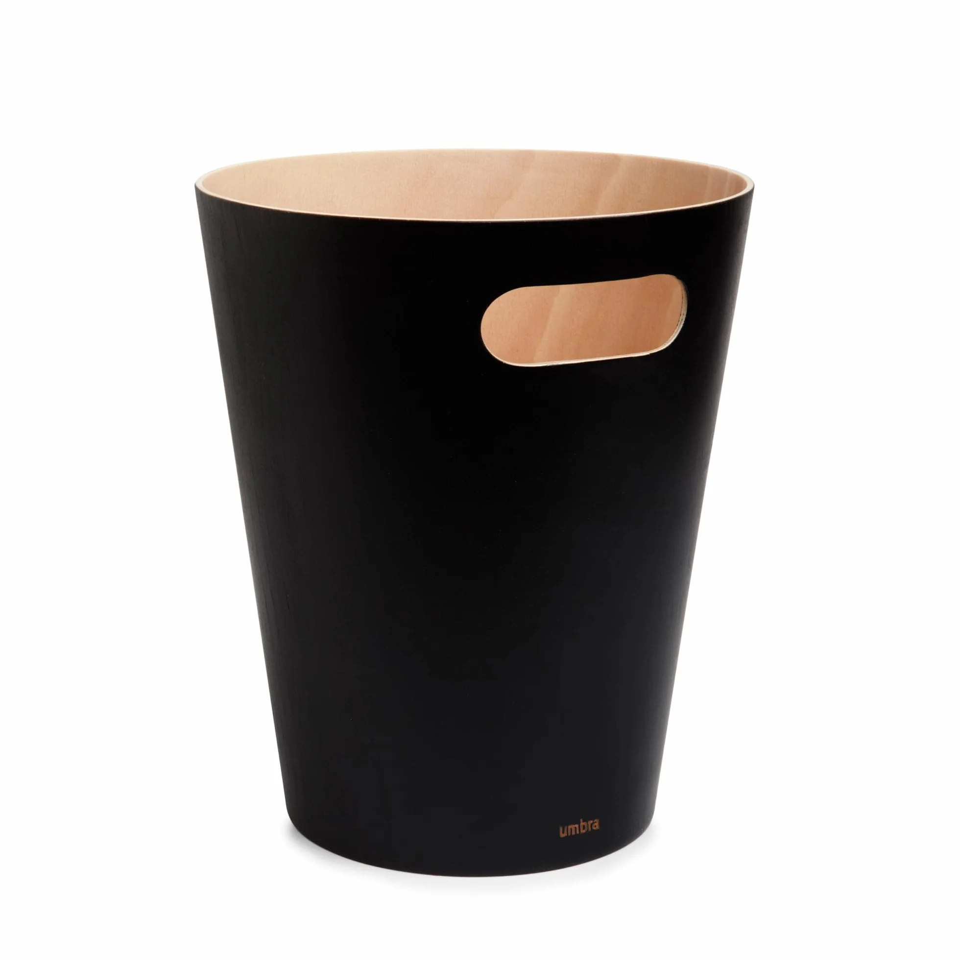 Umbra Woodrow Abfalleimer – Zweifarbiger Holz Papierkorb für Büro, Badezimmer, Wohnzimmer und Mehr, 7,5l Fassungsvermögen, Schwarz/Natur