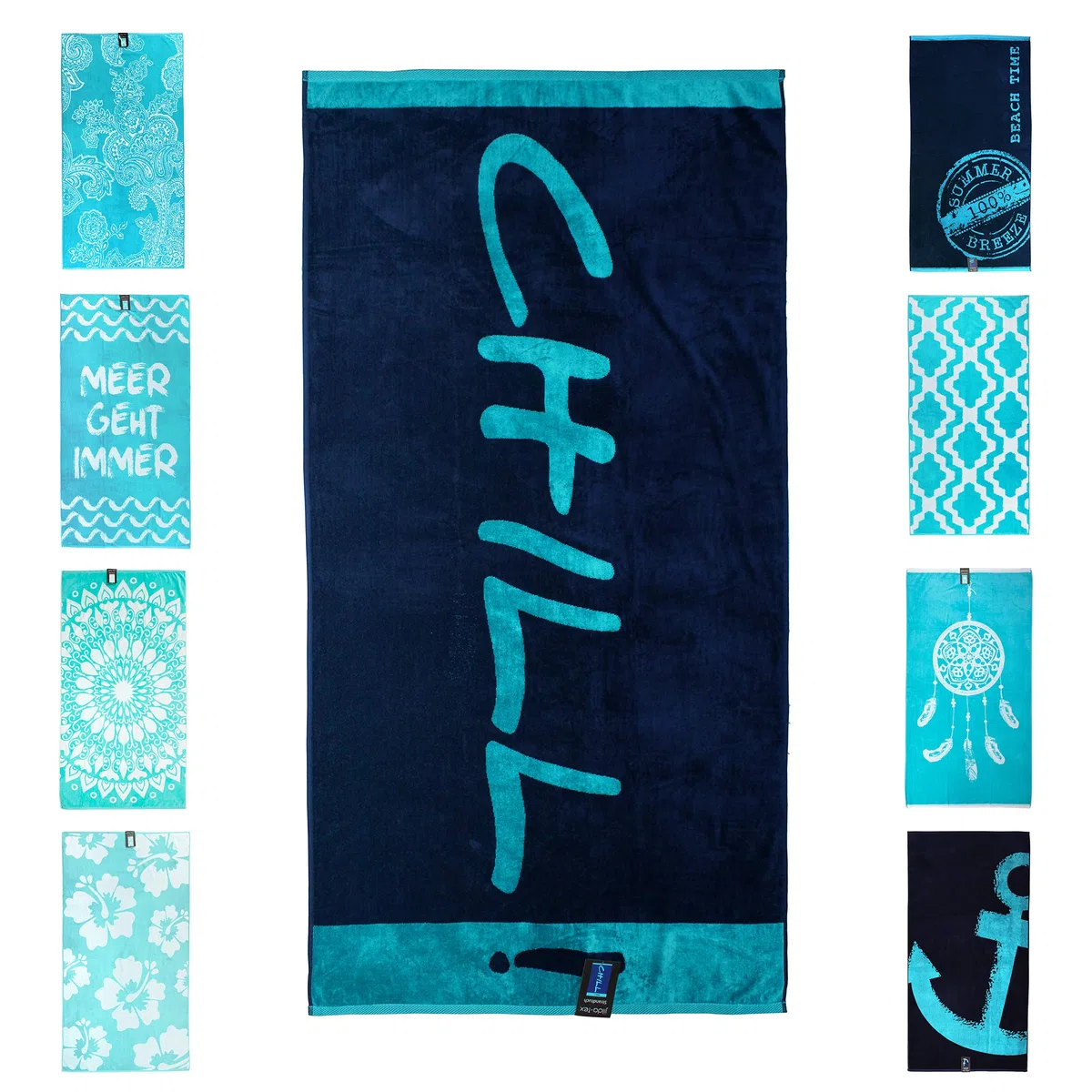 jilda-tex Strandtuch 90x180 cm Badetuch Strandlaken Handtuch 100% Baumwolle Velours Frottier Pflegeleicht (Chill Blue)