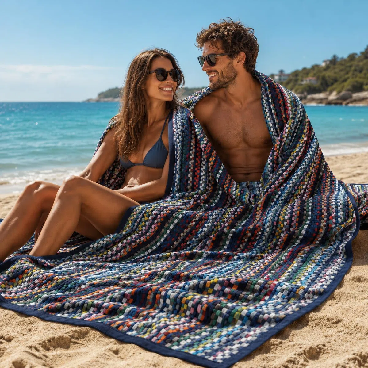 Betz Badetuch XXL Duschtuch Saunatuch Strandtuch 100% Baumwolle Karo BUNT 100x200cm
