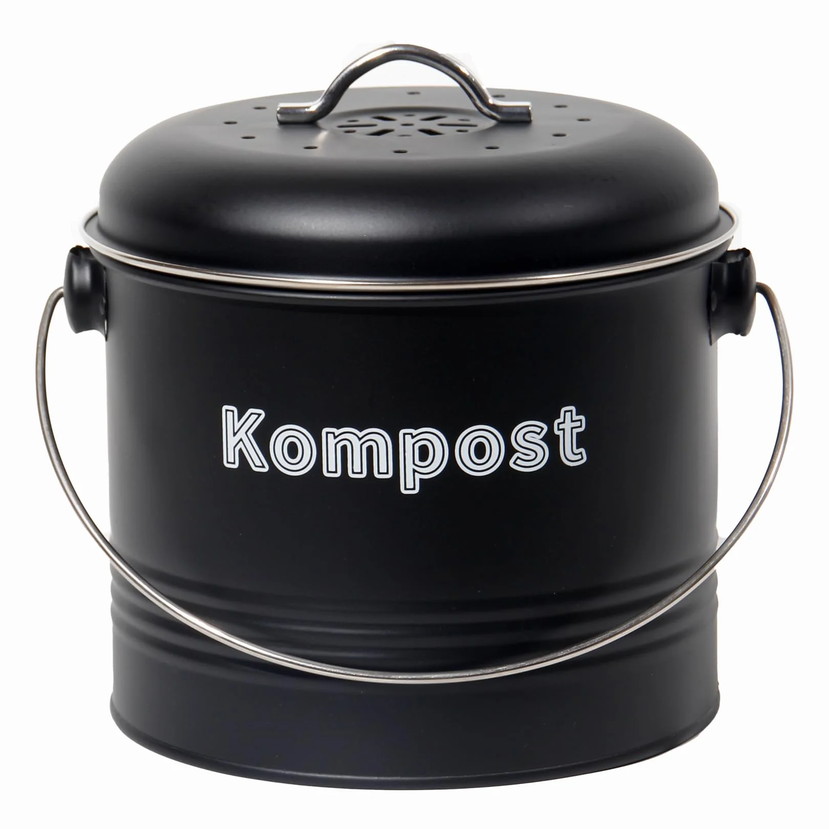 Theo&Cleo Biomülleimer Küche 3,5 L, Bio Mülleimer Geruchsdicht mit Aktivkohlefiltern, Komposteimer Metall, Biomüll Retro (Schwarz)