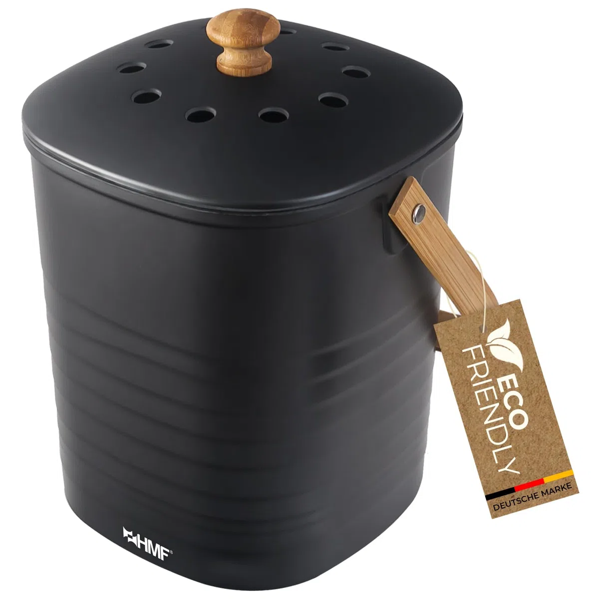 HMF Nachhaltiger Biomülleimer Küche, Geruchsdichter Komposteimer mit Deckel | 3 Liter | Schwarz