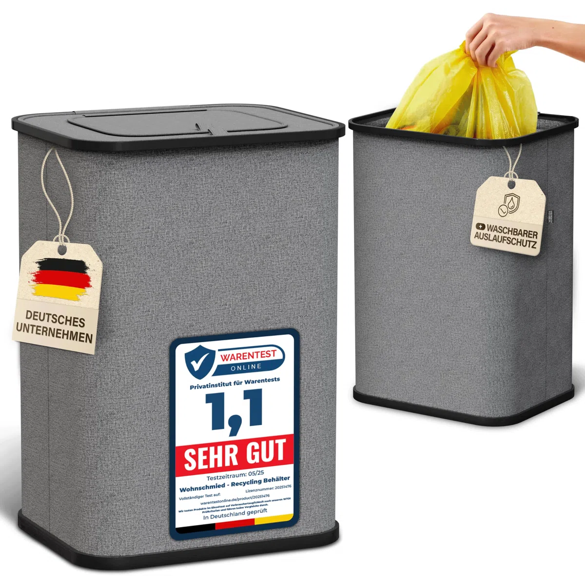 Gelber Sack Ständer | Müllsackständer inkl. waschbarer Auslaufschutz | Mülleimer mit Deckel | Müllständer | Premium Müllsackhalter
