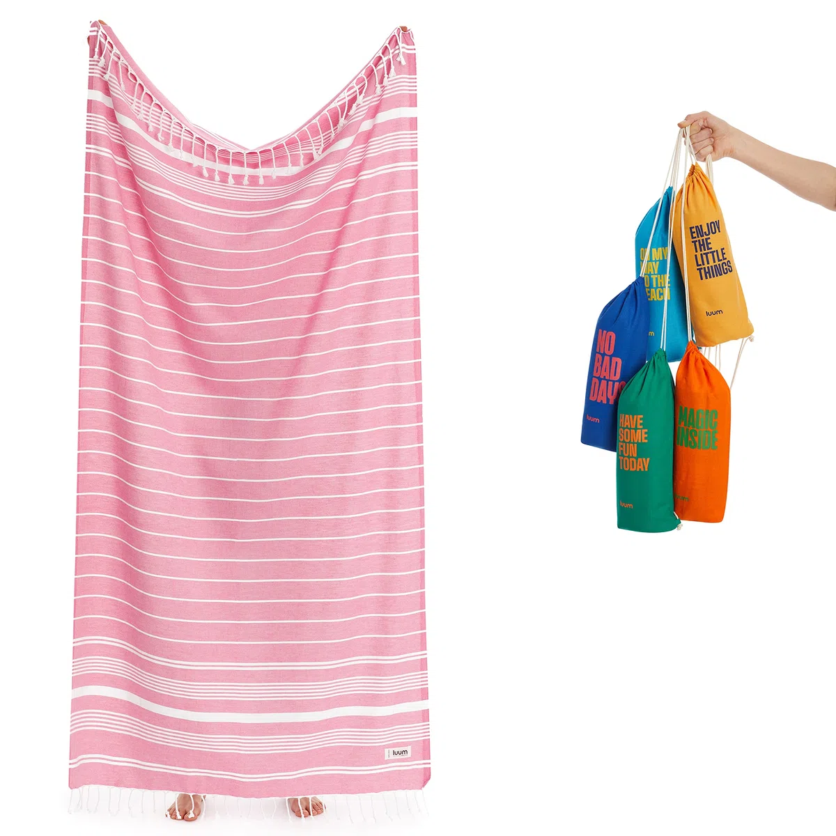 Luum® XXL Strandtuch Damen Herren Hamamtuch Saunahandtuch Handtuch Yogatuch Duschtuch Strandhandtuch Saunatuch Badetuch Hamam Tuch Reisehandtuch Pestemal Turkish Towels, Pink