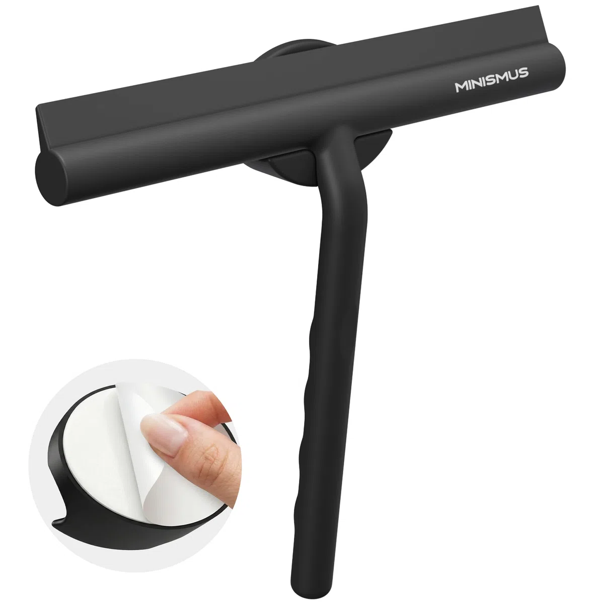 Minismus Duschabzieher - Abzieher für Dusche, Bad, Fliesen, Spiegel, Fenster - inkl. Magnet-Halterung ohne Bohren, selbstklebend - Modernes Design in edlem (21 cm, Schwarz)