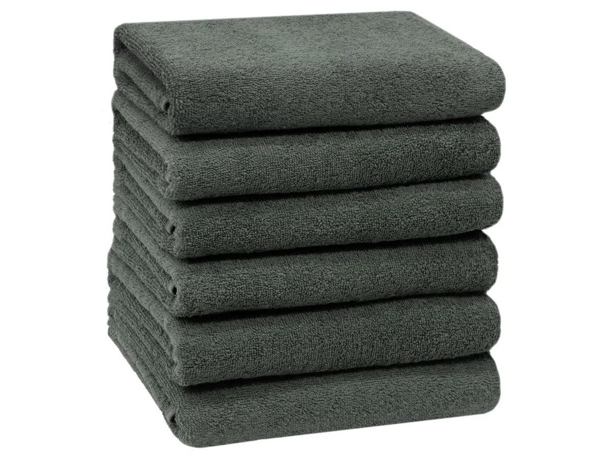 ZOLLNER 6er Set Handtücher in 50x100 cm - saugstarke und weiche Badetücher in dunkelgrau - mit praktischem Aufhänger - waschbar bis 60°C - Baumwolle - Hotelqualität