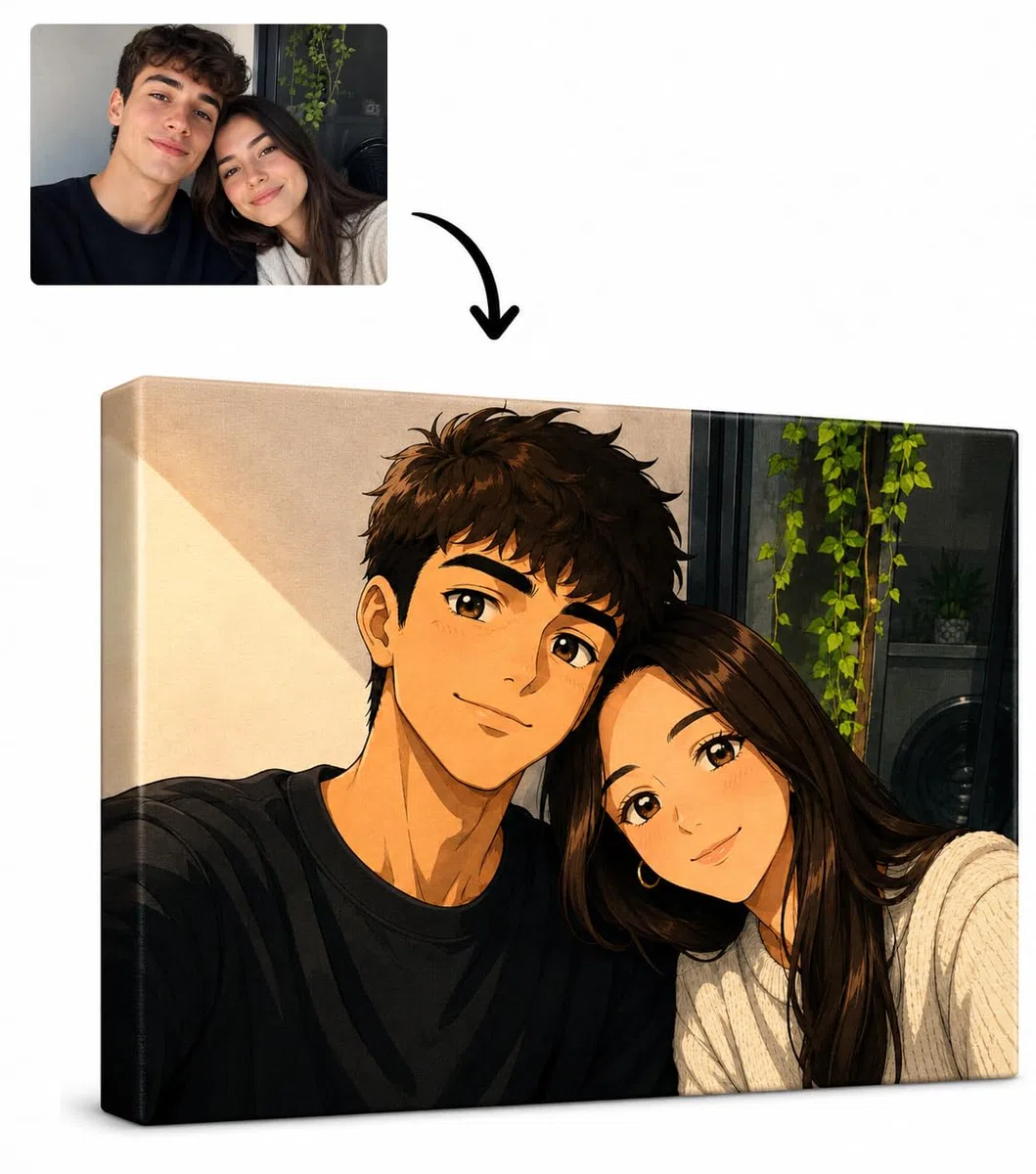 Genérico Personalisierbare Leinwand mit Foto, Cartoon, Anime, Manga-Portraitbild nach Ihrem Bild, Originelles Geschenk für Paare, Familie, Haustiere, 25 x 20 cm, Fertig zum Aufhängen