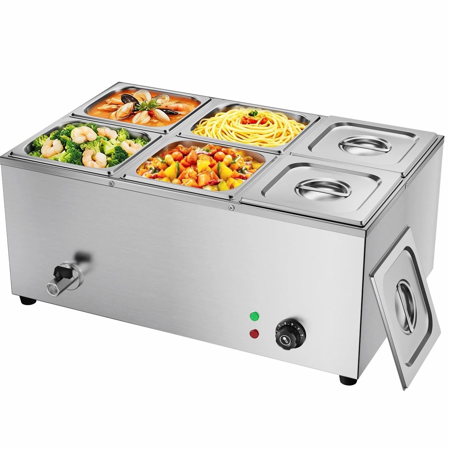 TAIMIKO Elektrisches Badezimmer, Edelstahl, 220 V, professionelle Speisenwärmer, Bain Marie mit Abflussventil, Temperaturkontrolle (6 X1/6 GN Behälter)