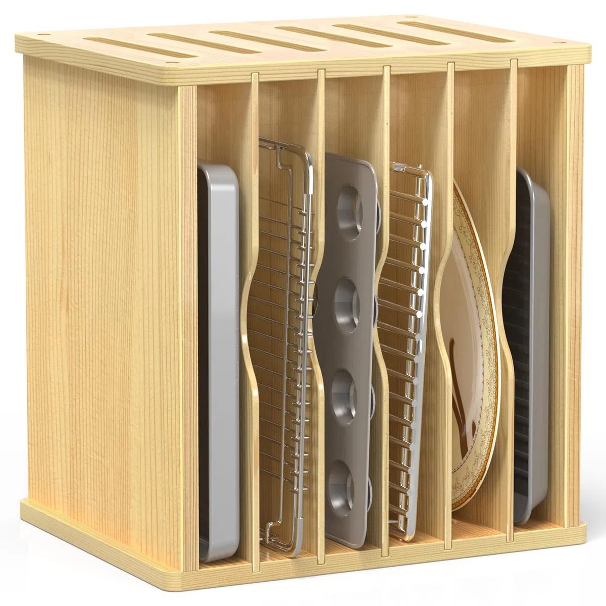 7-stöckige Holz-Trennwände, Küchenschrank-Tablett, Trennwand für Pfannen, Backbleche, Schneidebretter